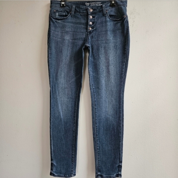 GAP TRUE SKINNY BUTTON FRONT FLY MEDIUM WASH INDIGO SIZE 8|29R - Picture 1 of 7